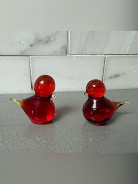 Art glass red glass bird Sweden 1970s